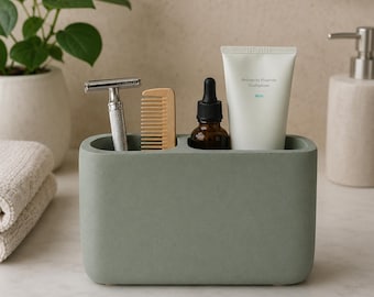 Handmade Concrete Toothbrush Holder, Minimalist Modern Bathroom Vanity Organizer