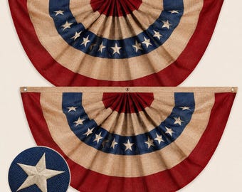 Tea Stained American Fan Flag Set – Embroidered Stars & Stripes Patriotic Bunting (2 Pack)