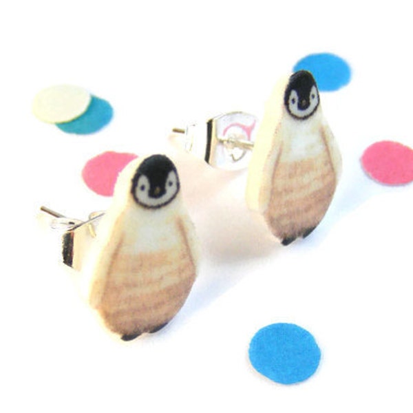 Baby penguin earrings, cute penguin, penguin jewelry, emperor penguin chick, bird earrings