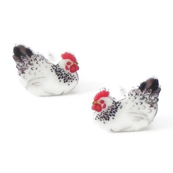 Chicken earrings, bird jewelry, chicken studs, gift for chicken lover, cottage core, gift for mum, hen lover.