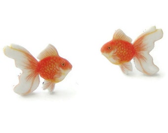 Goldfish earrings, gold fish studs, goldfish jewellery, gift for fish lover.