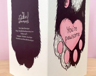 Cat paw card, you’re awesome, congratulations card, card for partner, well done greeting card, pawsome, cat lover card, cat pun,