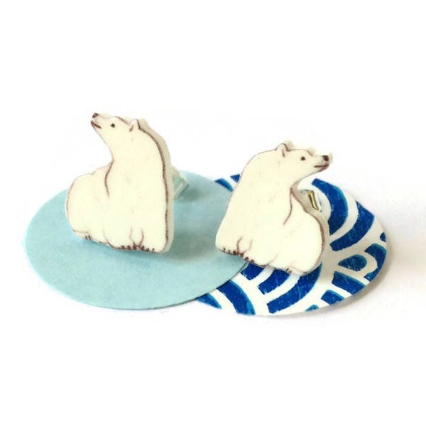 Polar bear earrings, arctic bear, polar bear jewellery, gift for animal lover.