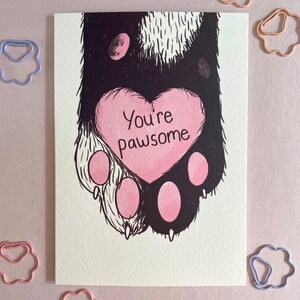 Cat paw card, youre awesome, congratulations card, card for partner, well done greeting card, pawsome, cat lover card, cat pun, image 7