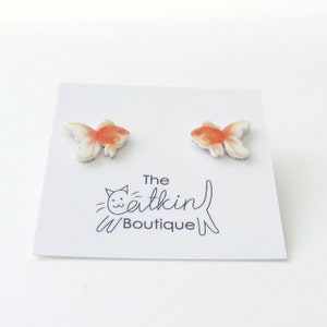 Goldfish earrings, gold fish studs, goldfish jewellery, gift for fish lover. image 4