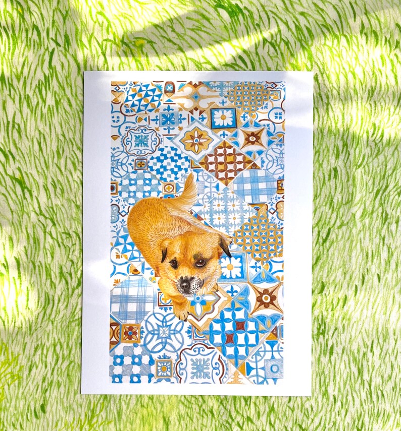 Moroccan dog print, recycled materials, art print zdjęcie 4