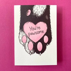 Cat paw card, youre awesome, congratulations card, card for partner, well done greeting card, pawsome, cat lover card, cat pun, image 6