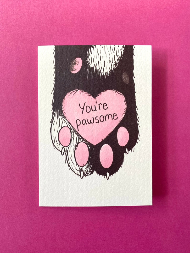 Cat paw card, youre awesome, congratulations card, card for partner, well done greeting card, pawsome, cat lover card, cat pun, image 6