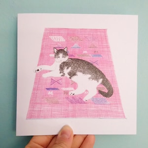 Carte Chat sur un tapis, carte pour amoureux des chats, carte pour nouvelle maison, carte de rétablissement, carte pour amoureux des chats,
