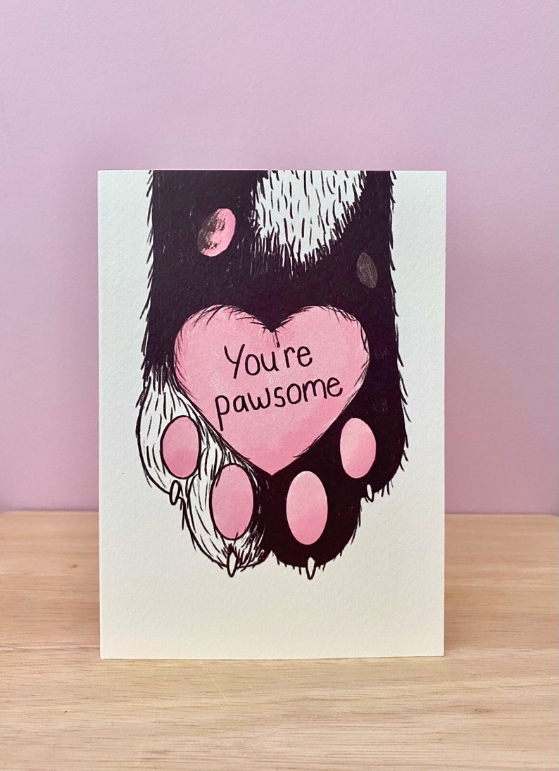 Cat paw card, youre awesome, congratulations card, card for partner, well done greeting card, pawsome, cat lover card, cat pun, image 8