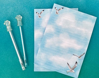 Seagull note pad, clouds and birds paper notes, stationary gift, seaside theme,