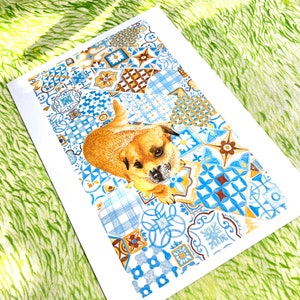 Moroccan dog print, recycled materials, art print zdjęcie 2