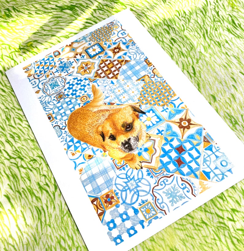 Moroccan dog print, recycled materials, art print zdjęcie 2