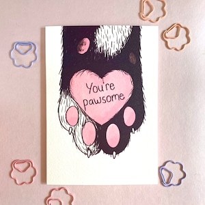Cat paw card, youre awesome, congratulations card, card for partner, well done greeting card, pawsome, cat lover card, cat pun, image 9