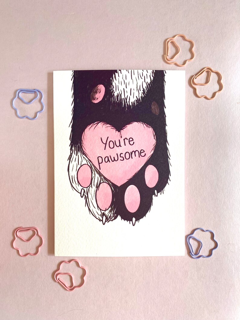 Cat paw card, youre awesome, congratulations card, card for partner, well done greeting card, pawsome, cat lover card, cat pun, image 9