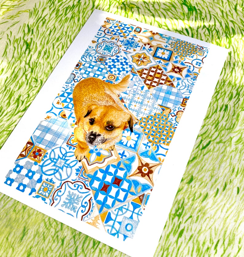 Moroccan dog print, recycled materials, art print 画像 3