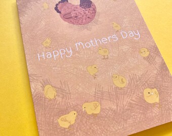 Mother’s Day card, chicken mom card, hen and chicks greeting card, card for mum, Mothering Sunday