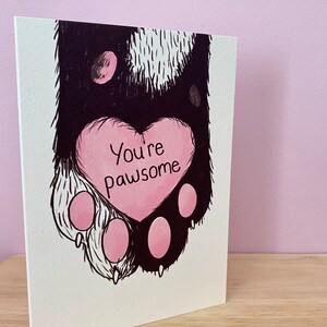 Cat paw card, youre awesome, congratulations card, card for partner, well done greeting card, pawsome, cat lover card, cat pun, image 3