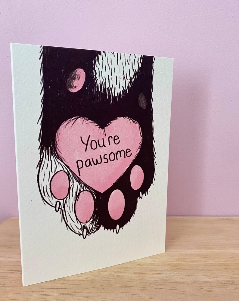 Cat paw card, youre awesome, congratulations card, card for partner, well done greeting card, pawsome, cat lover card, cat pun, image 3