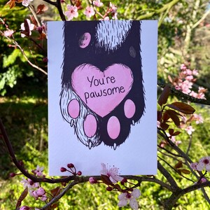 Cat paw card, youre awesome, congratulations card, card for partner, well done greeting card, pawsome, cat lover card, cat pun, image 4