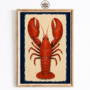 Lobster Wall Art, Coastal Seafood Print, Nautical Kitchen Artwork, Vintage Marine Decor, Coastal Cottage Poster