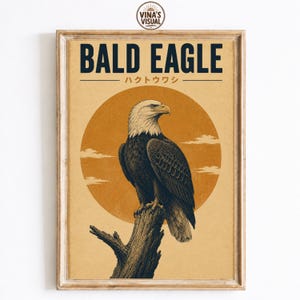 Bald Eagle Wall Art, Vintage Wildlife Print, American Eagle Poster, Rustic Bird Artwork, Nature Lover Decor