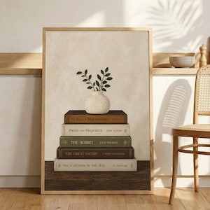 Classic Book Stack Print, Vintage Literary Library Wall Art