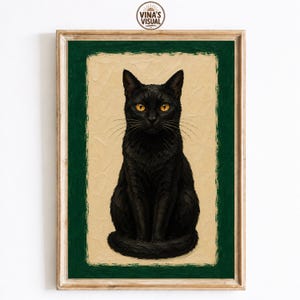 Black Cat Wall Art, Minimalist Cat Print, Vintage Feline Artwork, Cottagecore Pet Decor, Elegant Black Cat Poster