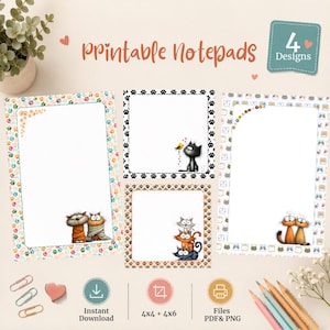 Quirky Cat Notepad Printable Bundle | Cat Printable Stationery | Printable Notepads