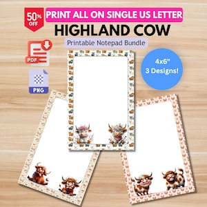 Hairy Highland Cow Printable Notepad | Cute Cow Stationery Bundle | Digital Download (PDF, PNG)