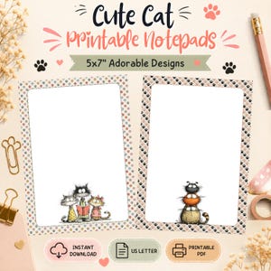 Quirky Cat notepad Printable 5*7 | Cute Cat Stationery download | Printable Memopad PDF and PNG | Instant Download