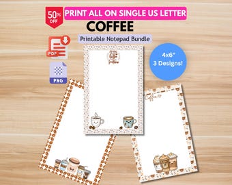 Coffee Notepad Bundle: 3 Designs, 4x6" Digital Download (PDF, PNG)