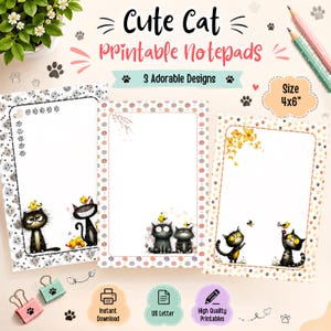 Pacchetto di blocchetti per appunti stampabili per amanti dei gatti / Blocchetto per appunti stampabile con gatto nero originale / Cancelleria per gatti / Download digitale (PDF, PNG)