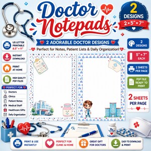 Doctor Notepad Printable Bundle | Medical Stationery 5x7" Templates| Clinic PDF Notes
