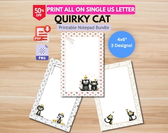 Bundel notitieblokken met katten- en vogelmotieven: 3 ontwerpen, 4x6 inch digitale download (PDF, PNG)