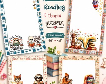Paquete de blocs de notas imprimibles para amantes de los libros sobre perezosos / Notas para amantes de los libros sobre gatos / Bloc de notas digital en PDF