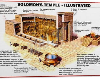 Solomon's Temple Illustrated Poster Biblical History Chart Old Testament Study Guide Christian Wall Art Church Decor