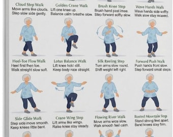 Tai Chi Walking Workout for Senior Women Poster Gentle Balance Mobility Exercise Chart Wellness Wall Art Decor