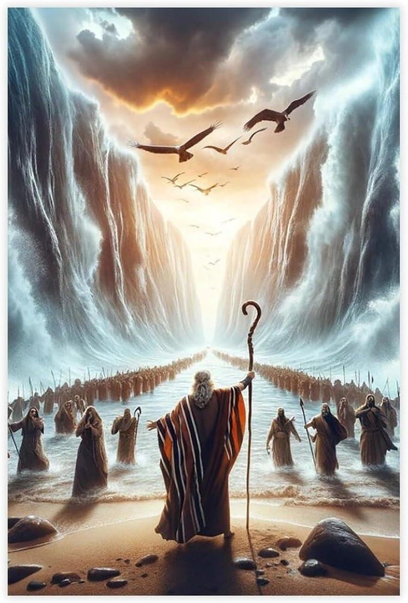 Moses Parting the Red Sea Wall Art, Biblical Exodus Christian Canvas ...