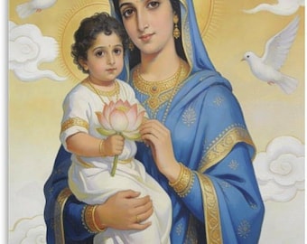 Divine Mother and Child Wall Art, Spiritual Religious Poster, Sacred Canvas Print, Peaceful Home Decor Gift