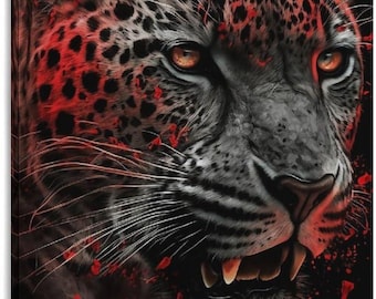 Leopard Wall Art Canvas Print, Fierce Big Cat Portrait, Dark Wildlife Decor, Modern Animal Artwork for Home Office