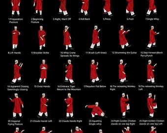 Tai Chi 37 Form Poster, Tai Chi Chuan Exercise Chart, Martial Arts Training Guide, Fitness Wall Art Print