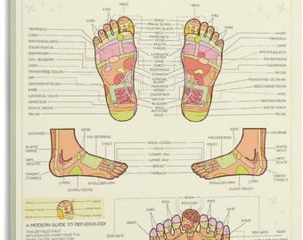 Foot Reflexology Chart Poster, Reflexology Massage Guide, Holistic Health Wall Art, Acupressure Therapy Print