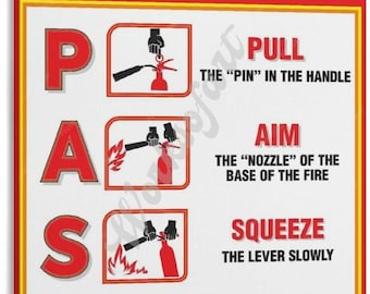 How to Use Fire Extinguisher Poster, PASS Fire Safety Guide, Emergency Preparedness Classroom Office Wall Art