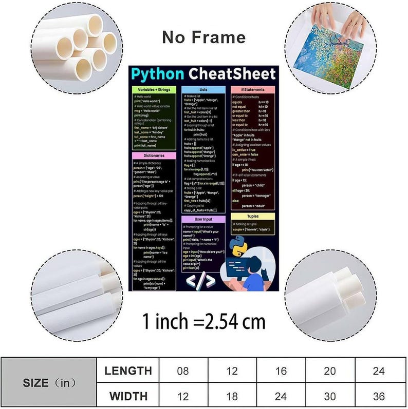 Python Cheat Sheet Poster, Programming Reference Chart, Coding Classroom Wall Art, Computer Science Educational Print image 7