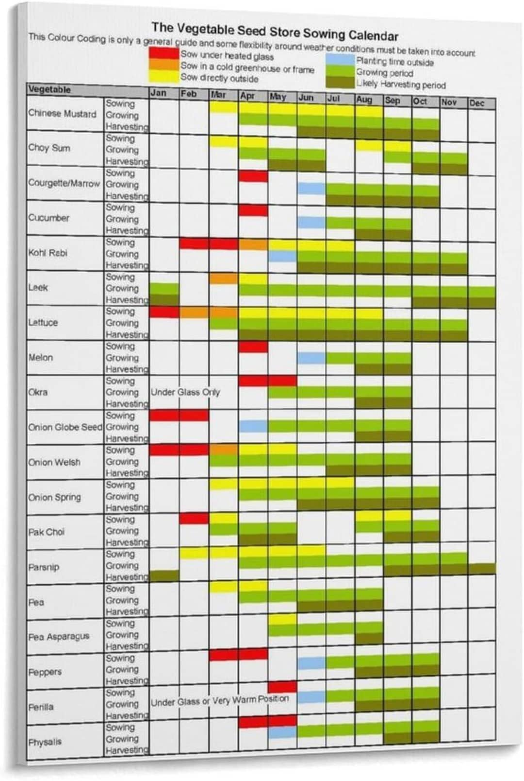 Vegetable Planting Calendar Poster, Seed Sowing and Harvest Guide Chart ...