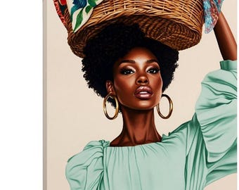 African Woman Wall Art Canvas Print, Black Queen Portrait Poster, Afro Beauty Decor, Cultural Fashion Artwork for Home