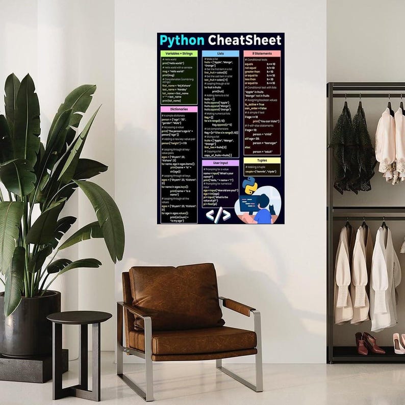 Python Cheat Sheet Poster, Programming Reference Chart, Coding Classroom Wall Art, Computer Science Educational Print image 10