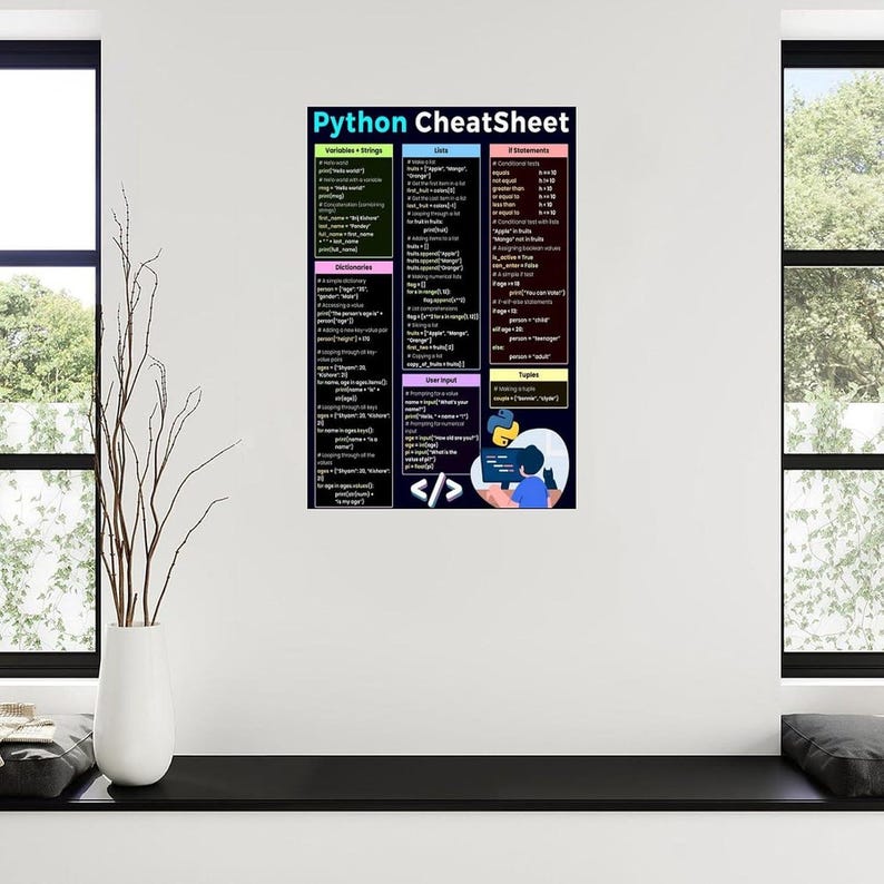 Python Cheat Sheet Poster, Programming Reference Chart, Coding Classroom Wall Art, Computer Science Educational Print image 9