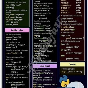 Python Cheat Sheet Poster, Programming Reference Chart, Coding Classroom Wall Art, Computer Science Educational Print image 6